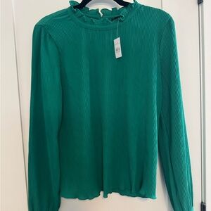 Ann Taylor Green Ruffled Long Sleeve Blouse